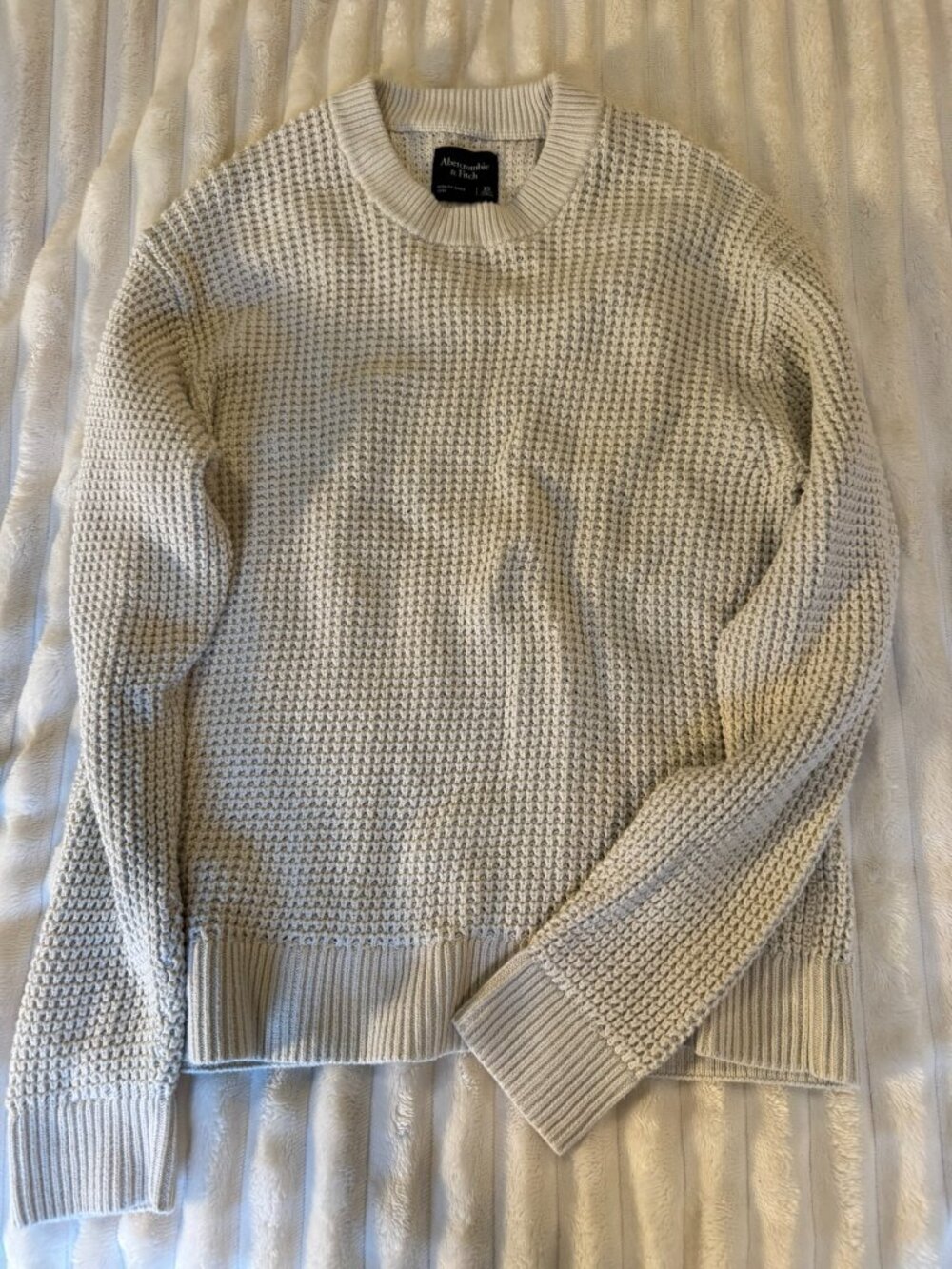 Abercrombie & Fitch Waffle-Knit Crewneck Sweater — Cream — XS